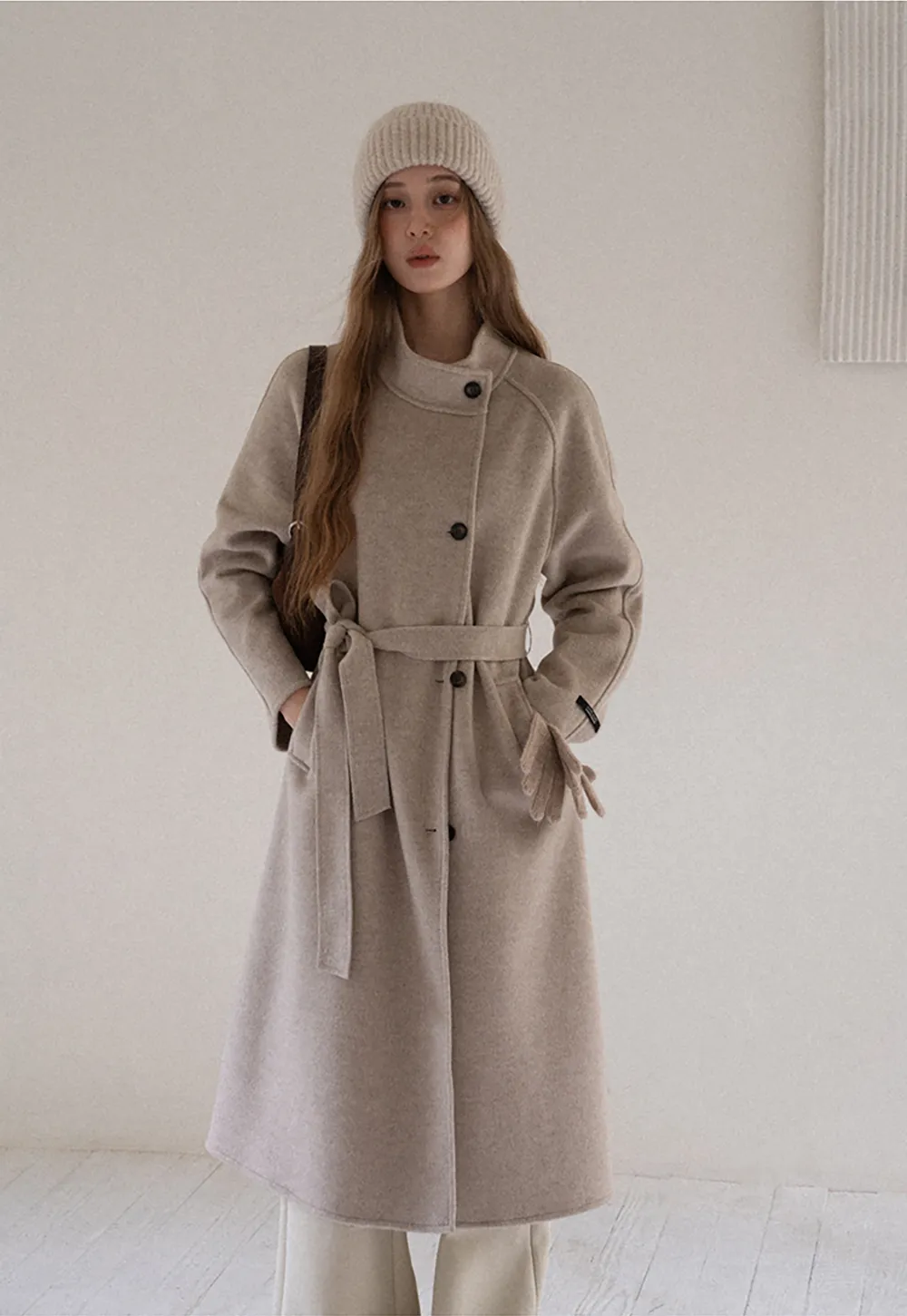 Wool Blend Belted Coat with Scarf Detail