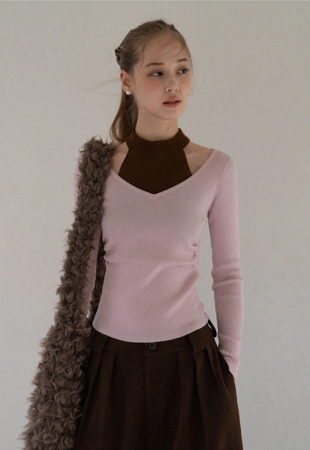 Women Cut Out High Neck Knit Pullover Slim Fit