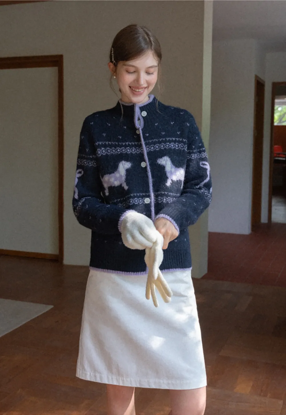 Dog Pattern Knit Cardigan