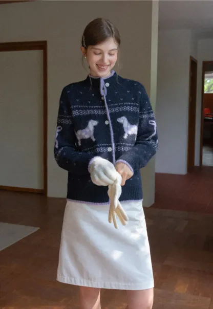 Dog Pattern Knit Cardigan