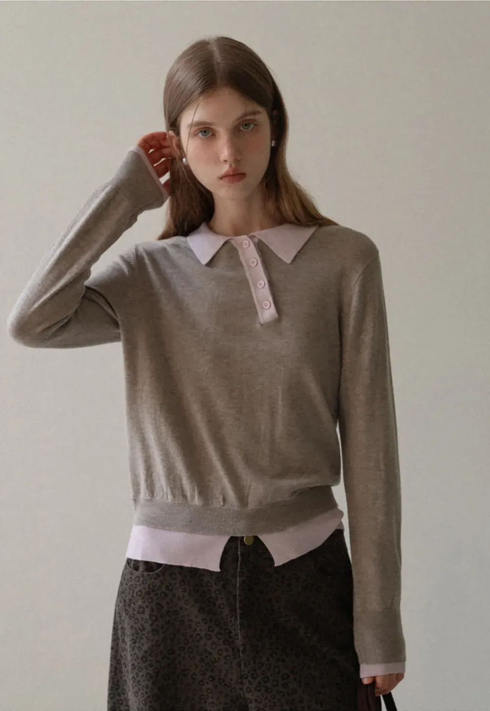 Contrast Collar Knit Top