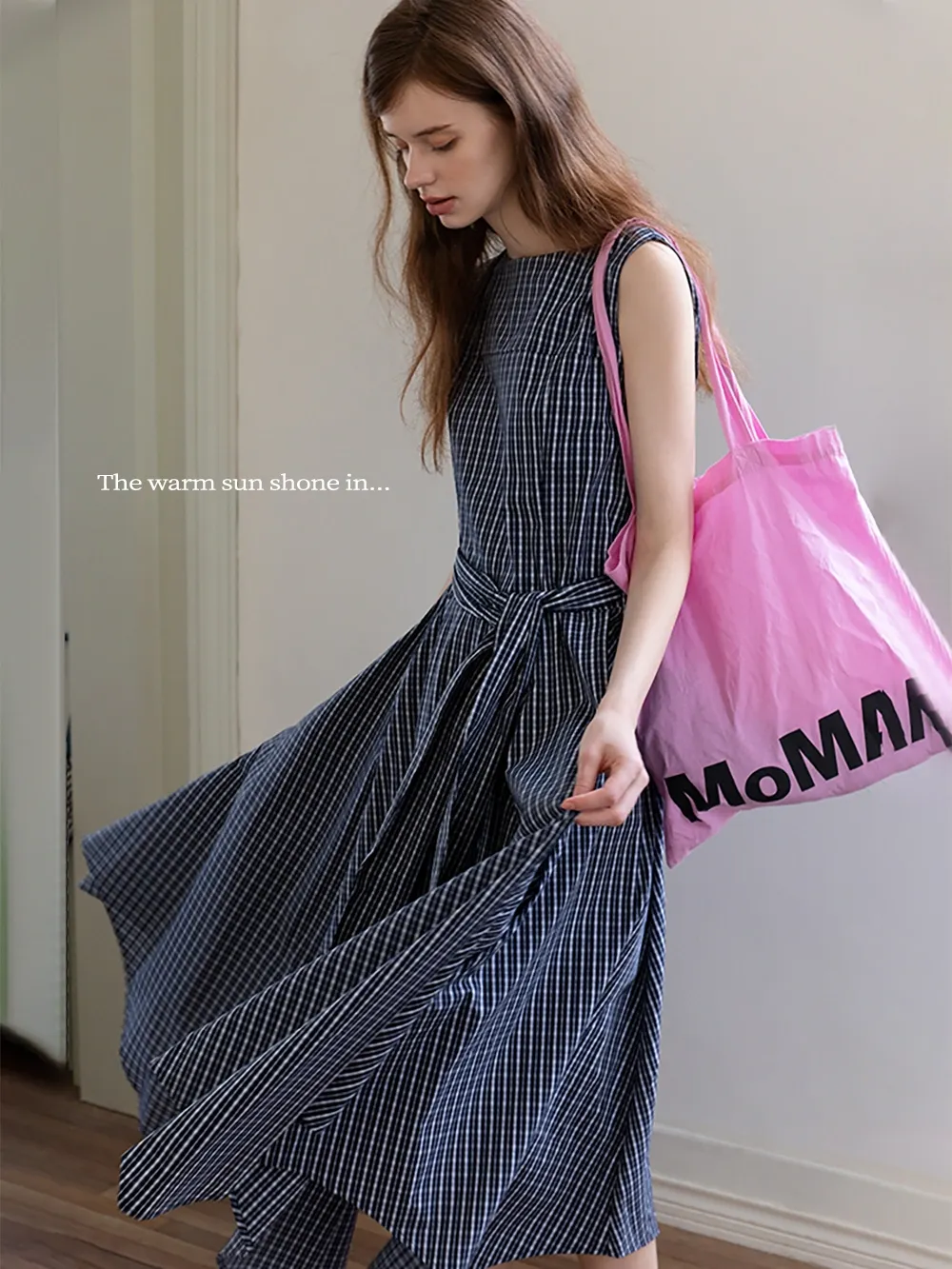 Sleeveless Gingham Belted Dress