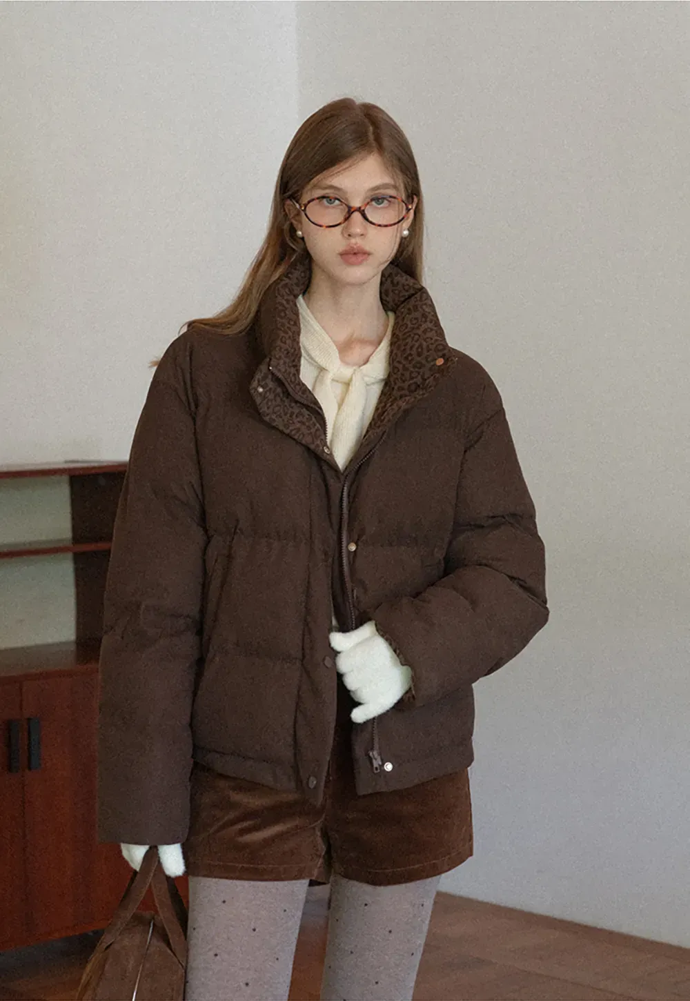 Short Puffer Jacket with High Neck