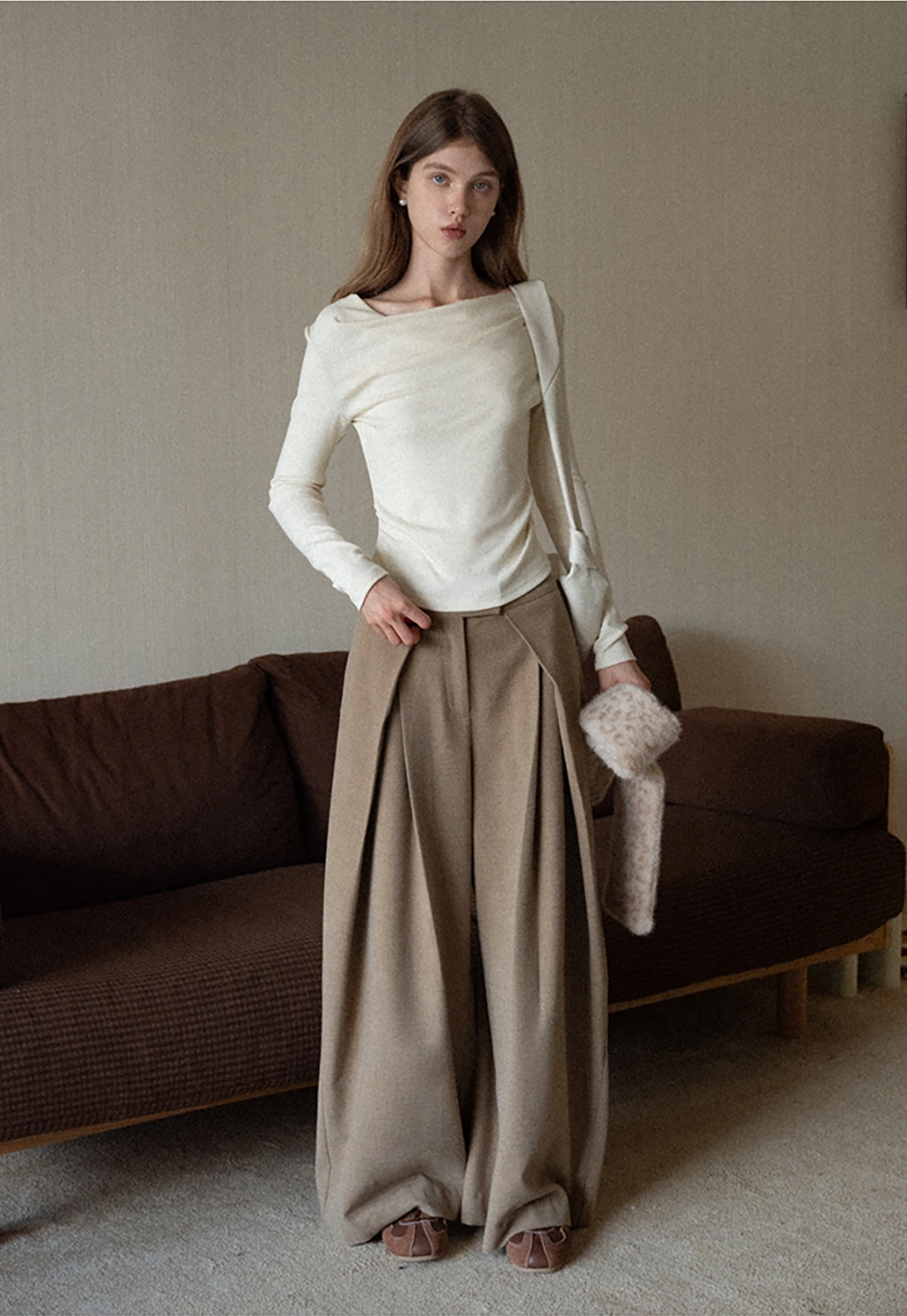 Women High Waist Pleated Wide Leg Trousers