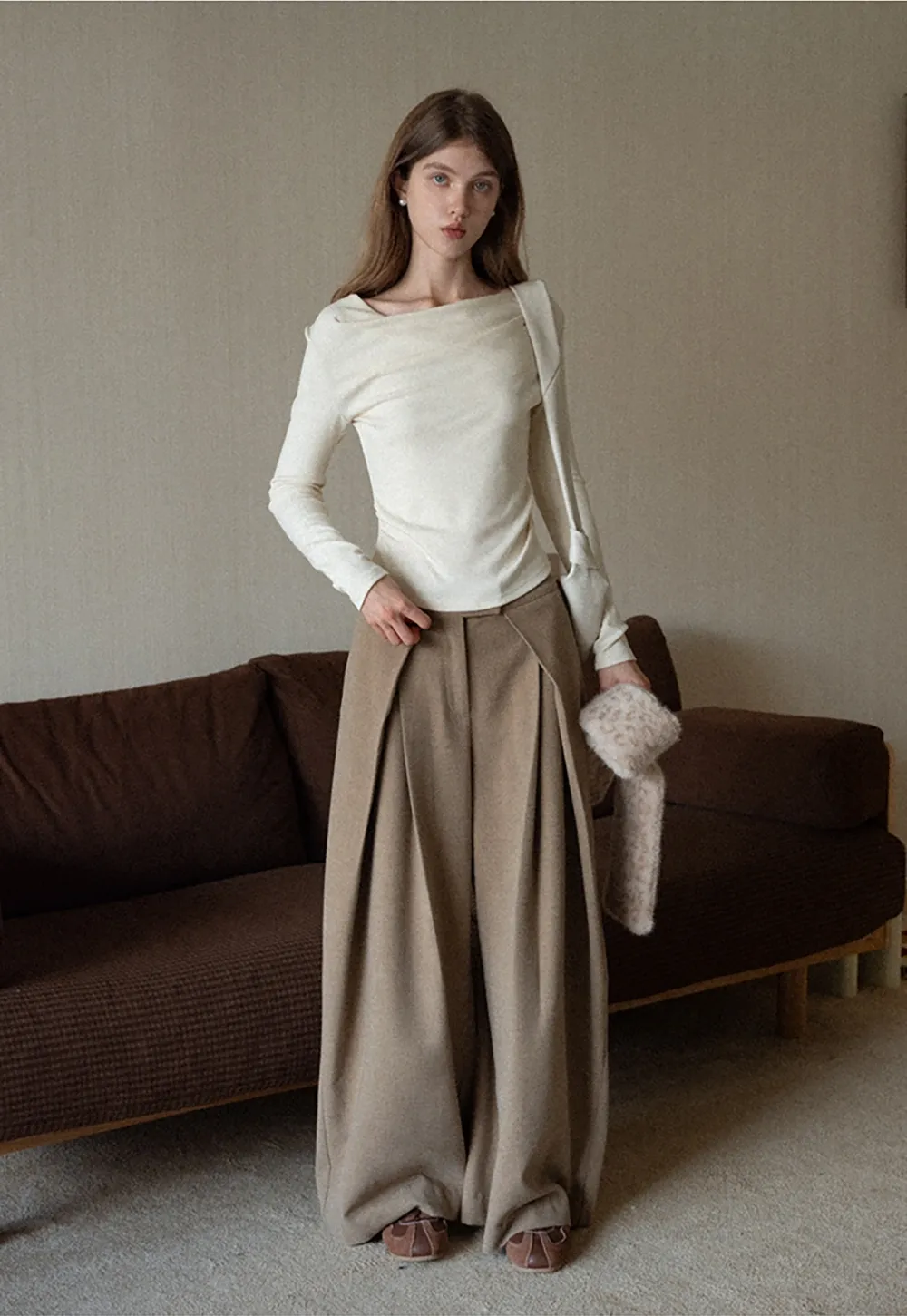 Women High Waist Pleated Wide Leg Trousers
