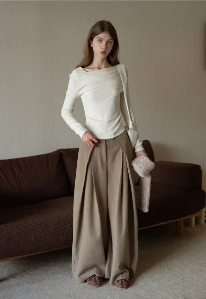 Women High Waist Pleated Wide Leg Trousers