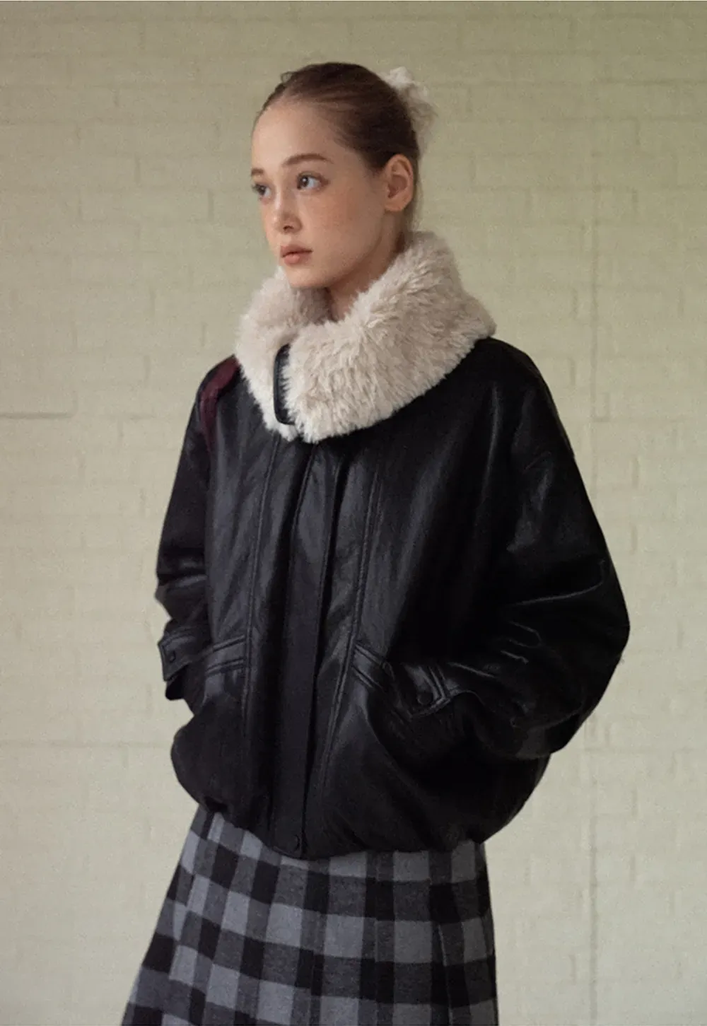 Faux Leather Jacket with Faux Fur Collar