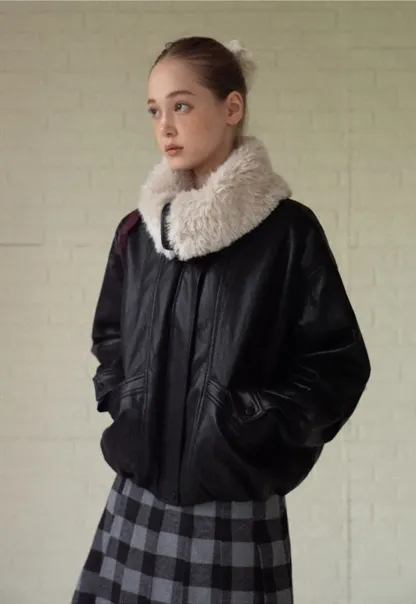 Faux Leather Jacket with Faux Fur Collar