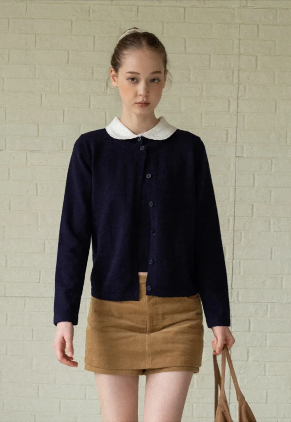 Women Knit Cardigan and Collar Button-Down Top