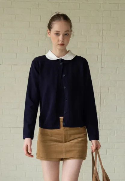 Women Knit Cardigan and Collar Button-Down Top