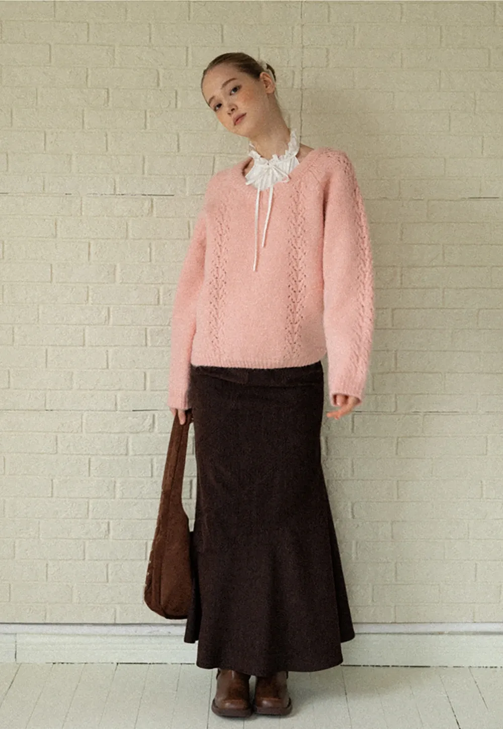 Casual High-Waisted Brown Skirt with Flared Bottom