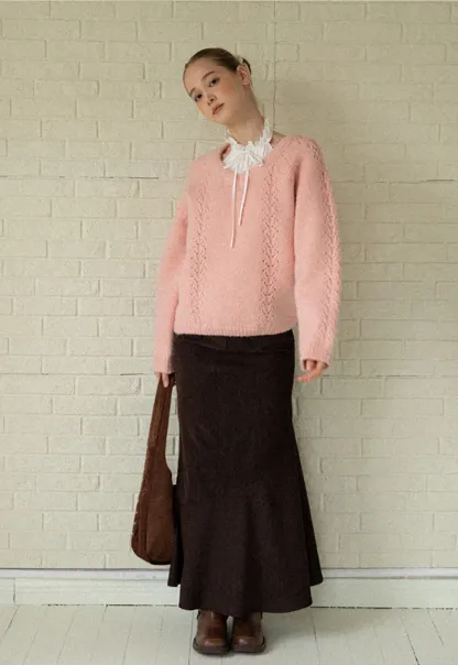 Casual High-Waisted Brown Skirt with Flared Bottom