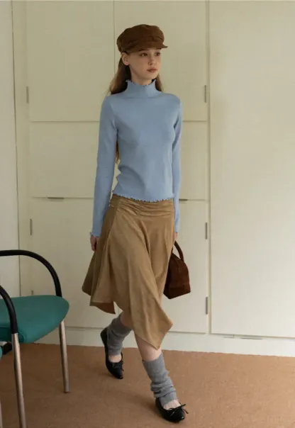 Ruched Waist Asymmetric Midi Skirt