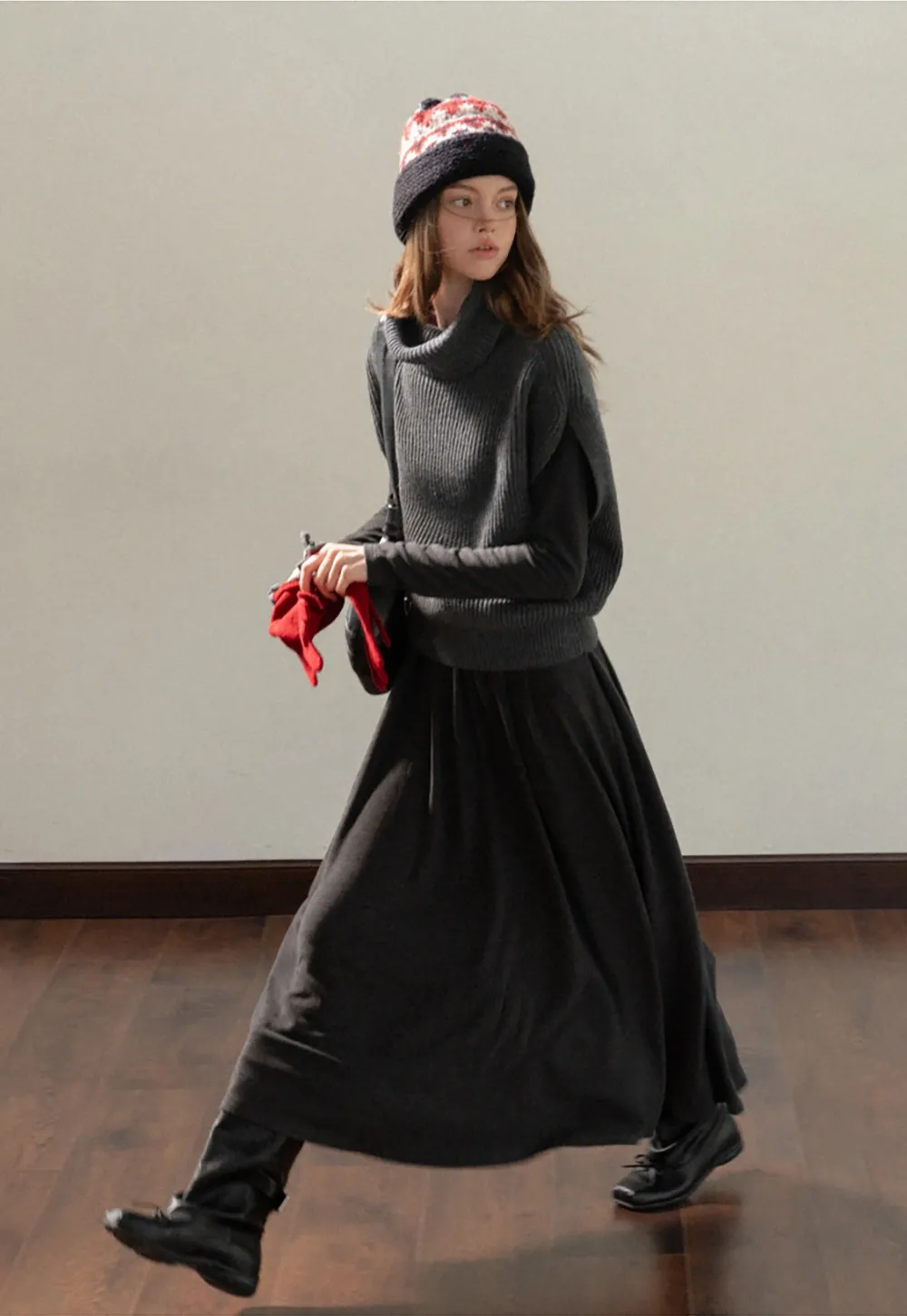 Women Knit Turtleneck Shawl and Long Sleeve Dress