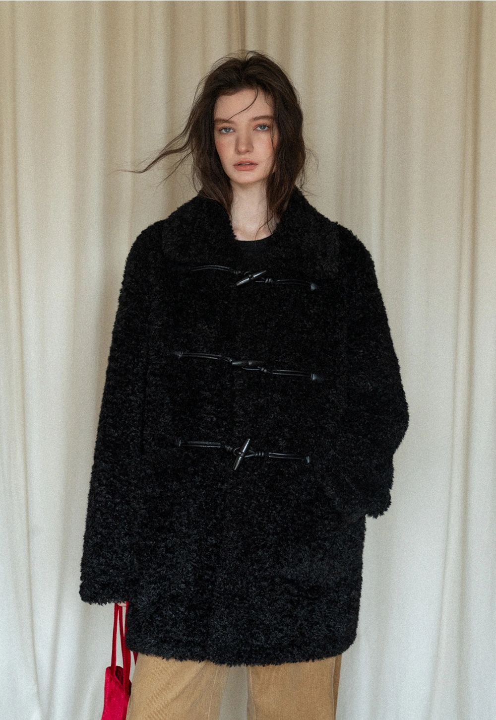 Women Fuzzy Toggle Coat Warm Winter Outerwear