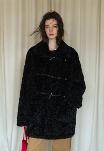 Women Fuzzy Toggle Coat Warm Winter Outerwear