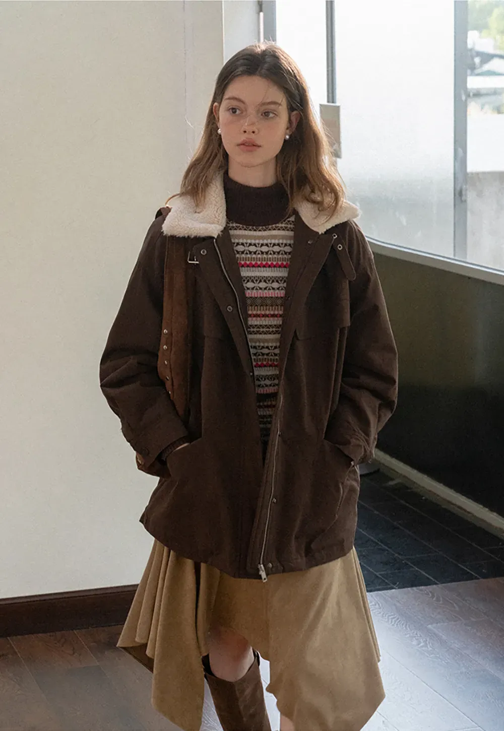Faux Shearling Collar Utility Jacket