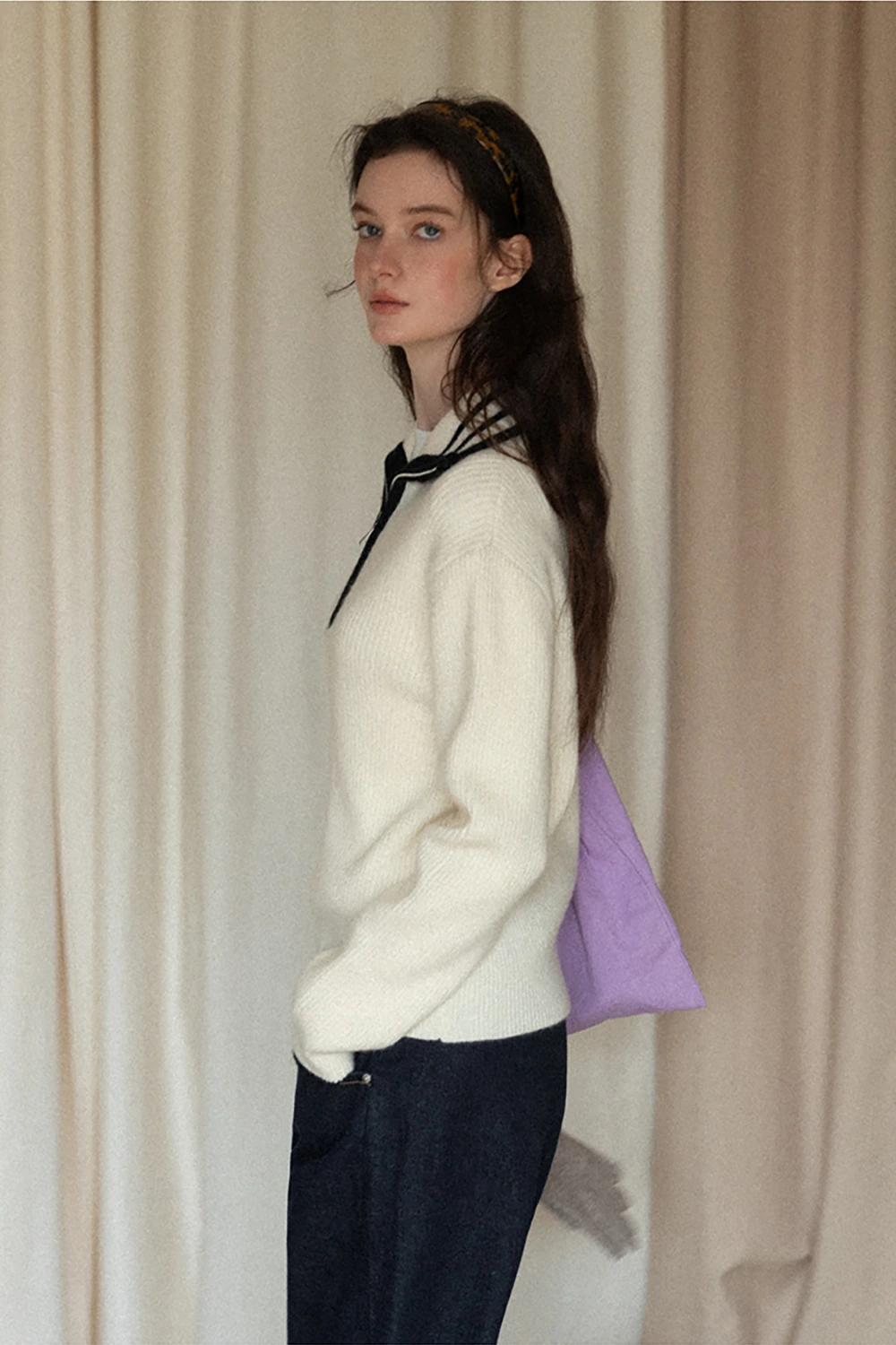 Women’s Sailor Collar Half Zip Sweater