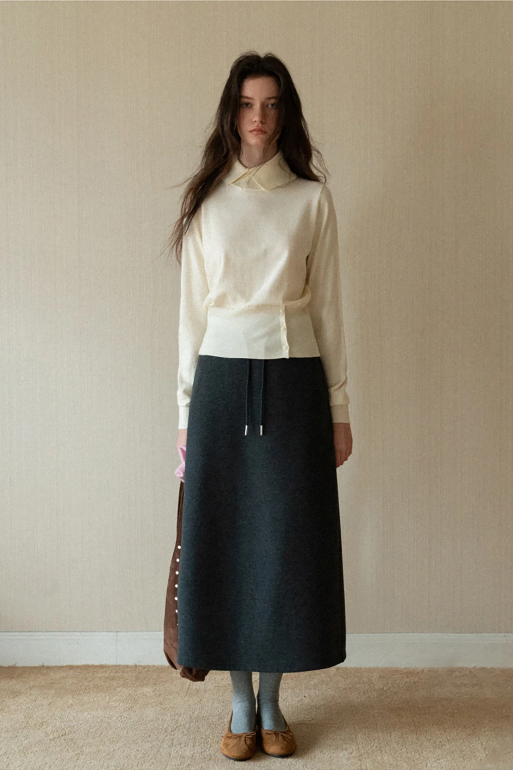 Drawstring Waist Midi Skirt for Women
