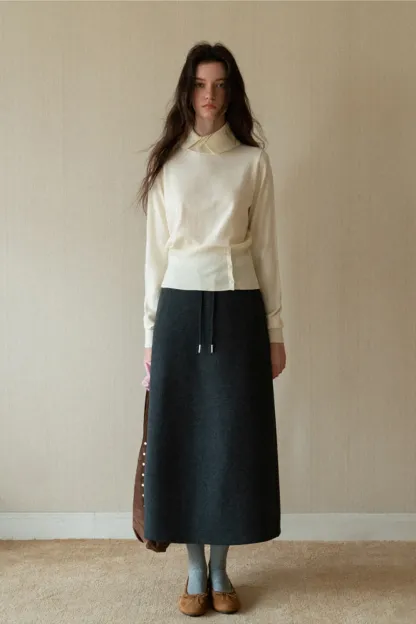 Drawstring Waist Midi Skirt for Women