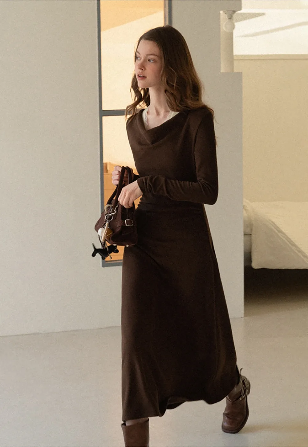 Women Elegant Cowl Neck Dress and Lace Camisole