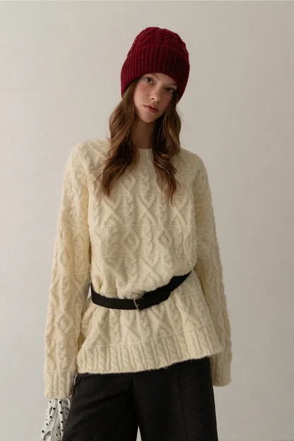 Cable Knit Diamond Pattern Sweater
