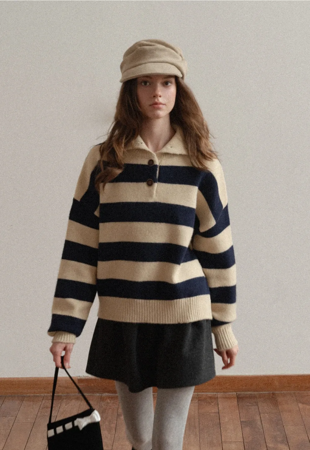 Striped Button-Down Sweater with Cozy Collar