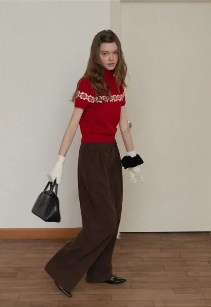 Pleated Wide-Leg Corduroy Pants