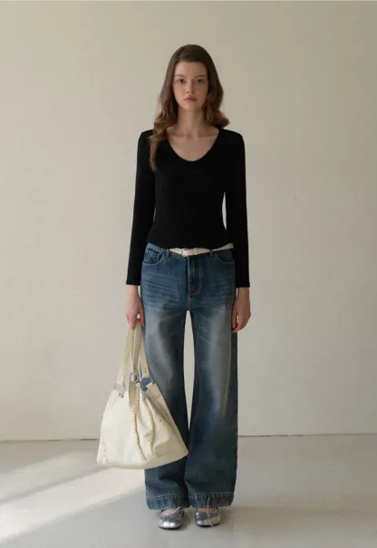 Women Wide-Leg High-Waisted Denim Jeans