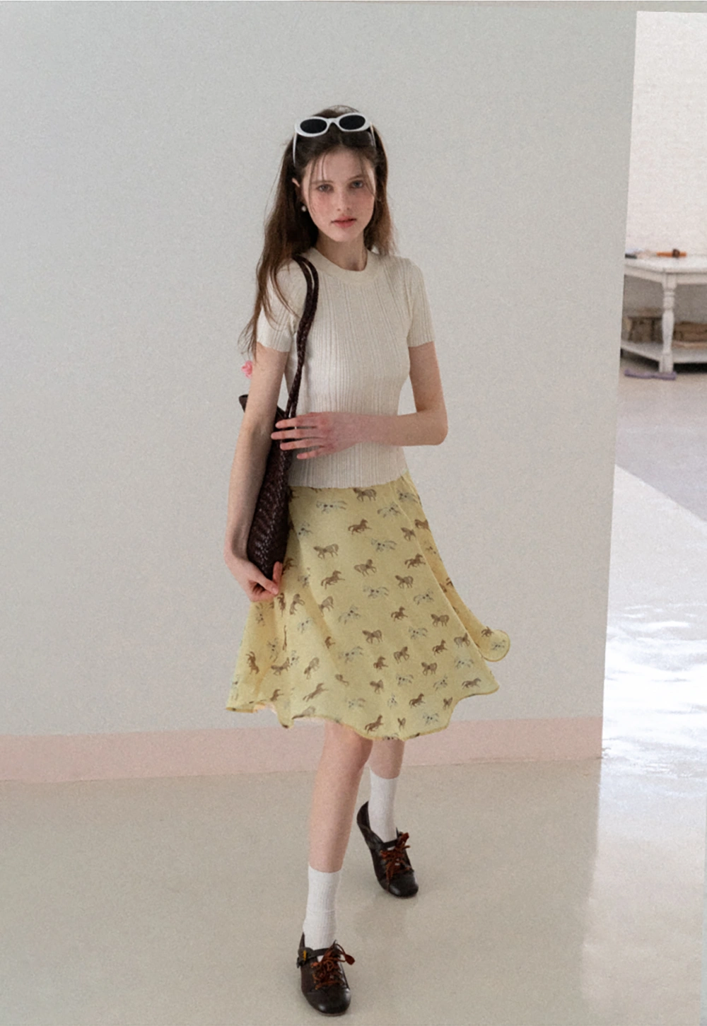 Horse Print Flared Midi Skirt