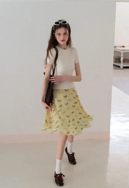 Horse Print Flared Midi Skirt
