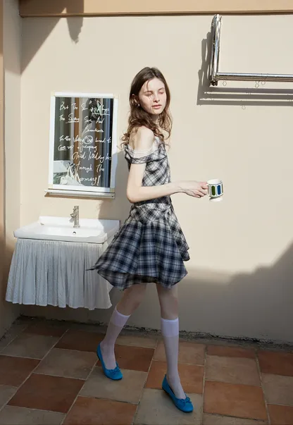 Women’s Off Shoulder Plaid Mini Dress