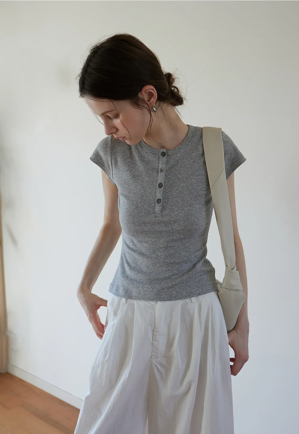Basic Rib Knit Henley Tee for Women