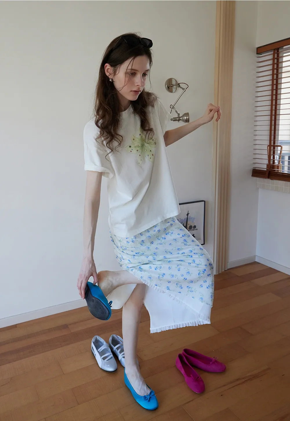 High Waist A-Line Floral Midi Skirt