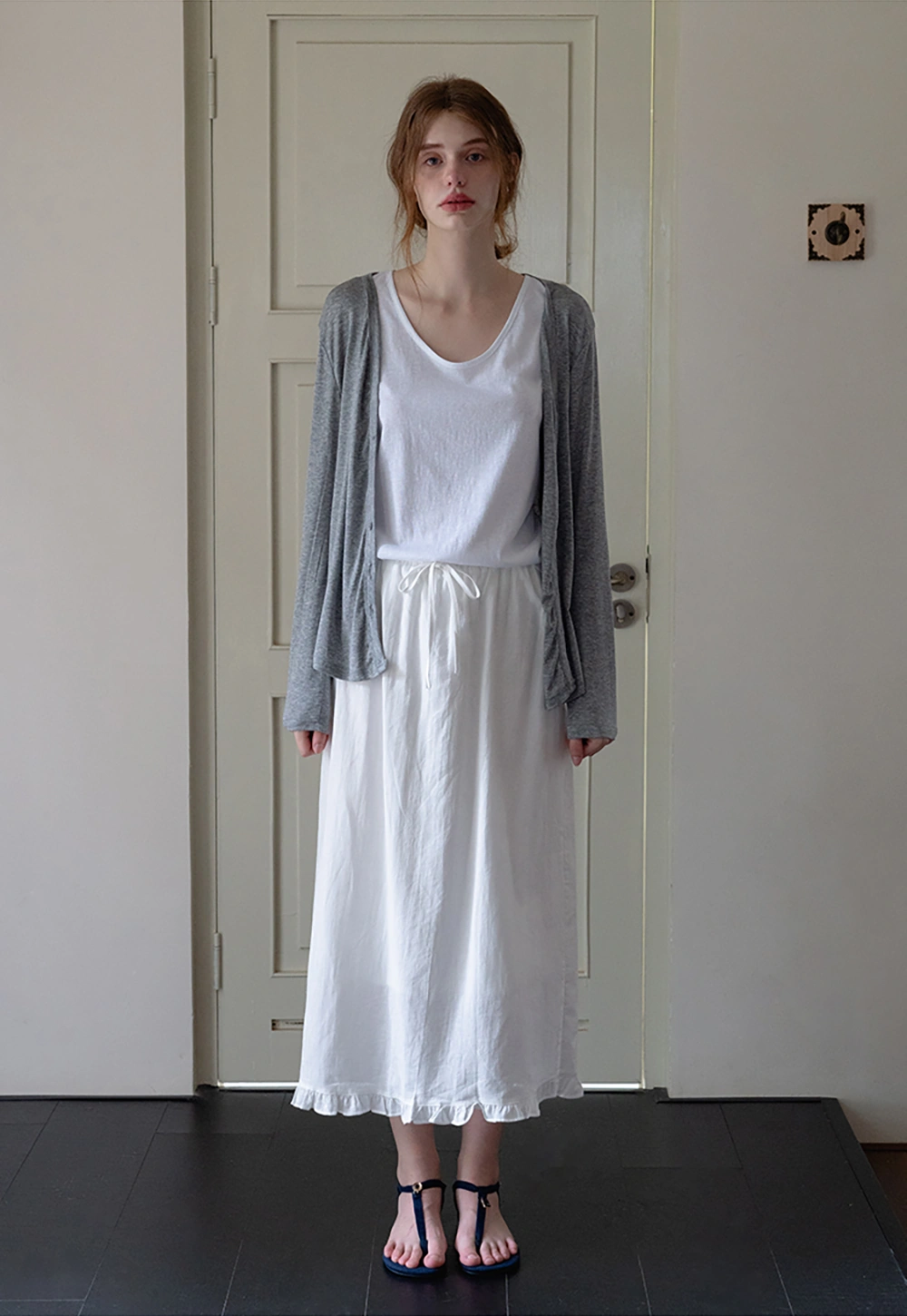 igh Waist Ruffle Hem Cotton Maxi Skirt
