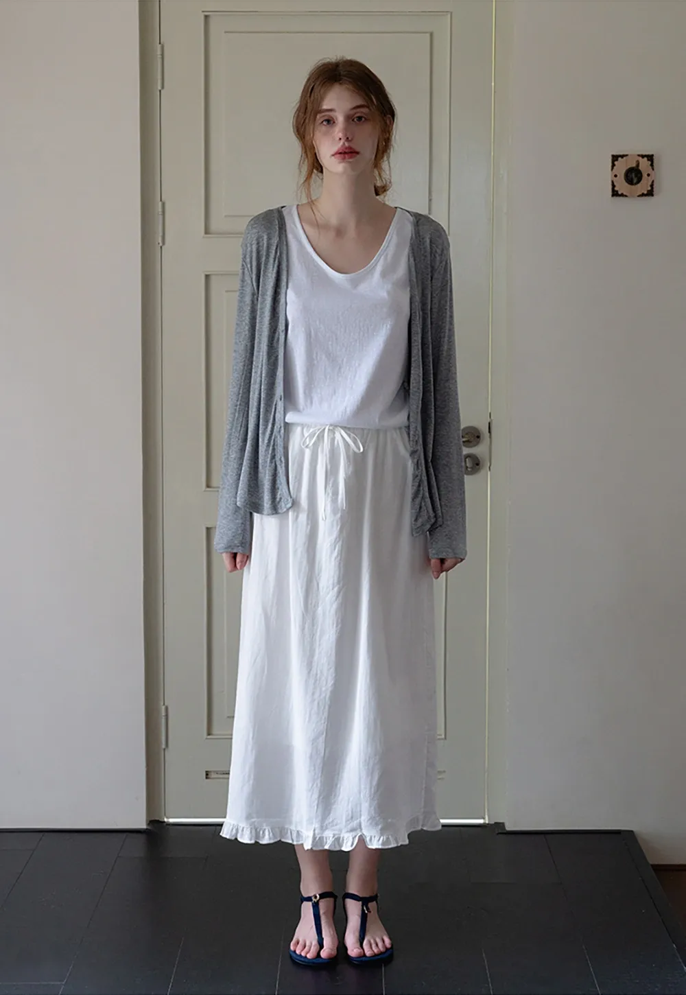 igh Waist Ruffle Hem Cotton Maxi Skirt