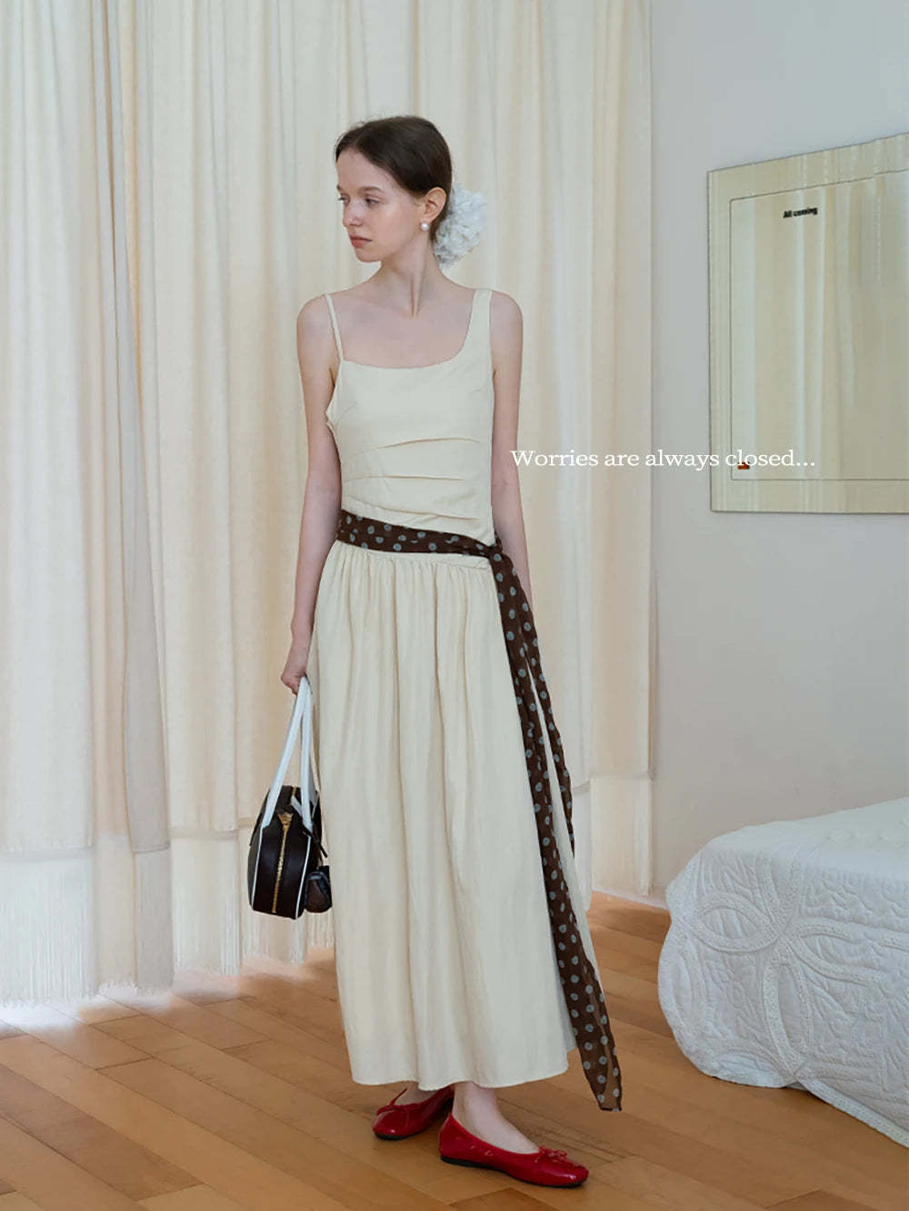 Asymmetrical Ruched Spaghetti Strap Midi Dress