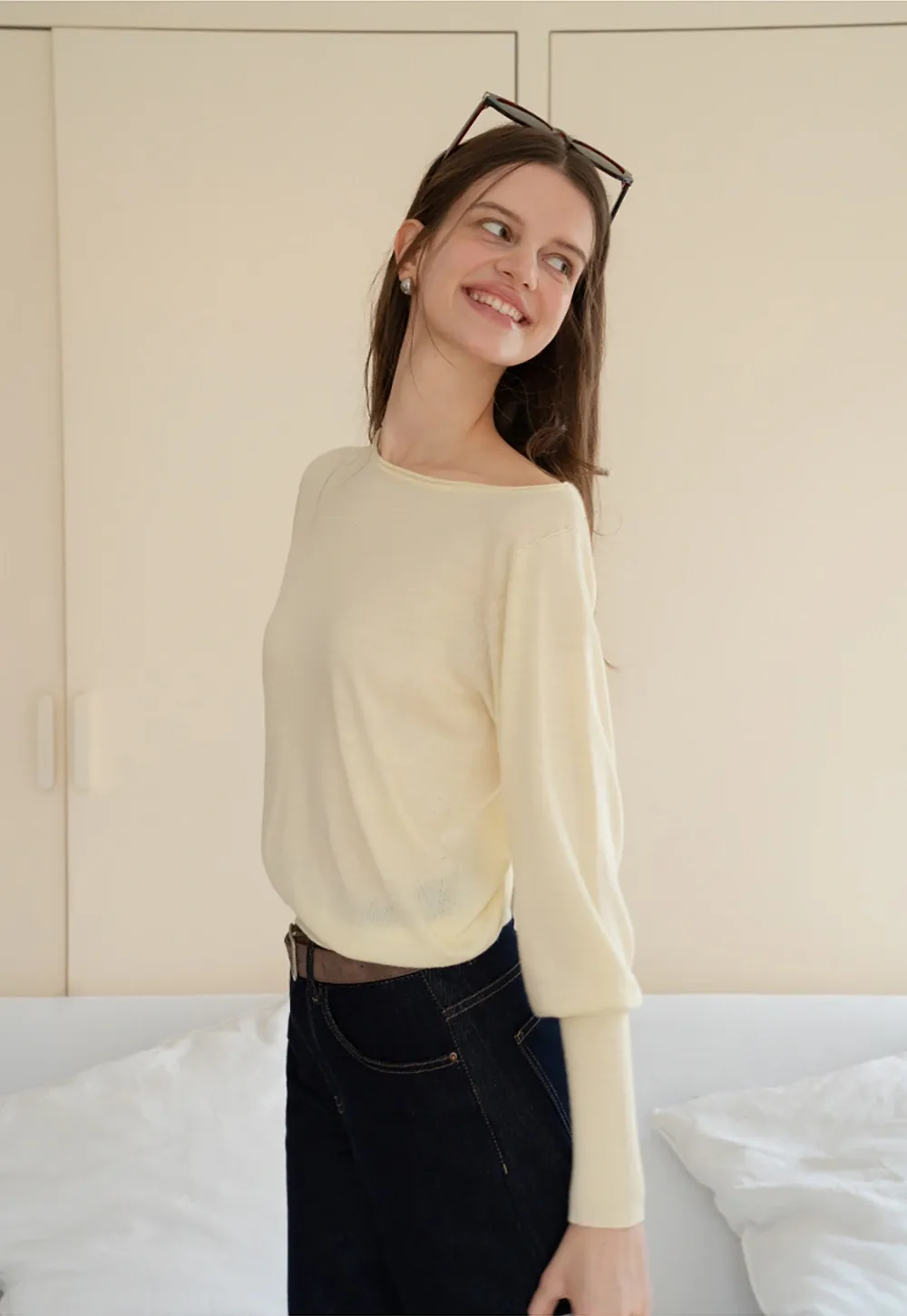 Women's One-Shoulder Long Sleeve Knit Top