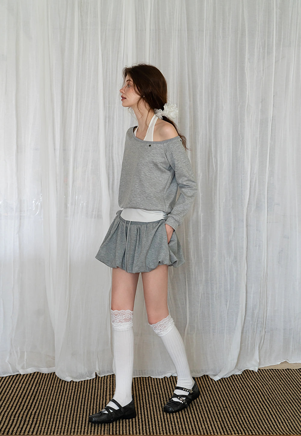 Off-Shoulder Sweatshirt with Built-in Tank Top – EGGKA