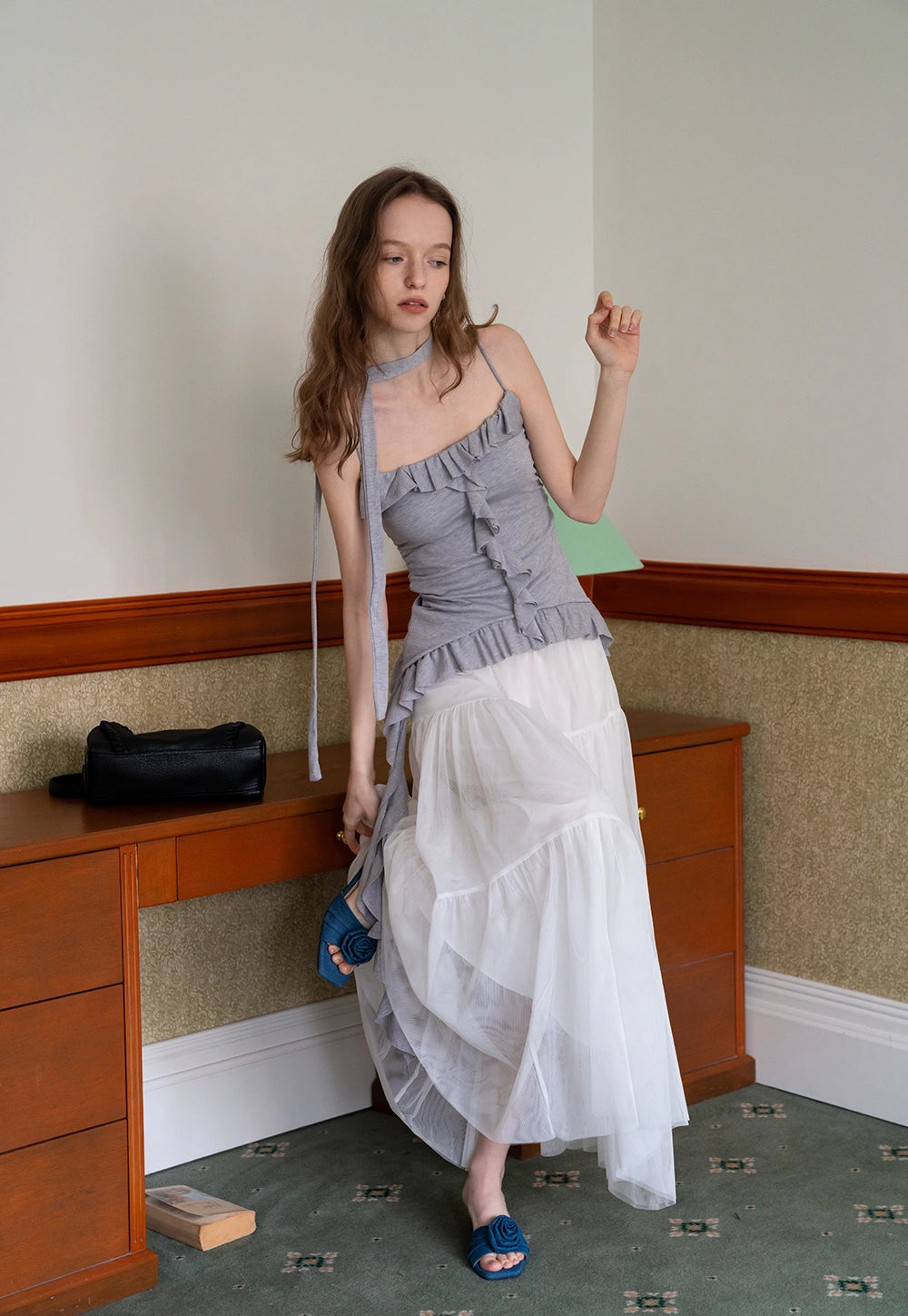 Women's Ruffled Sleeveless Top with Adjustable Tie