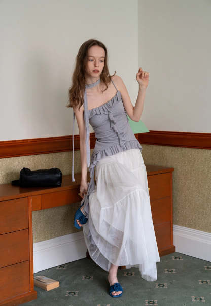 Women's Ruffled Sleeveless Top with Adjustable Tie