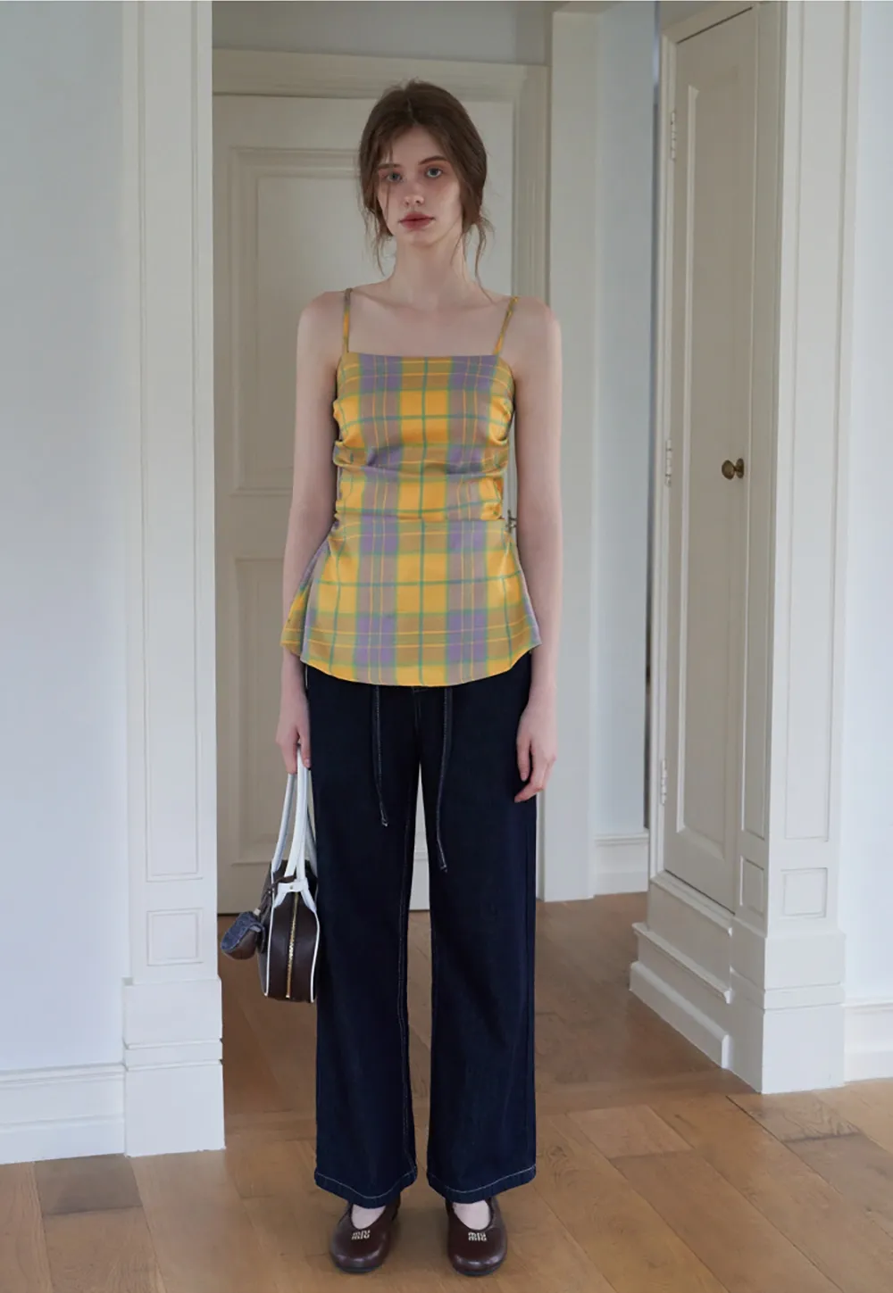 Women's Contrast Plaid Waist-Cinching Cami Top