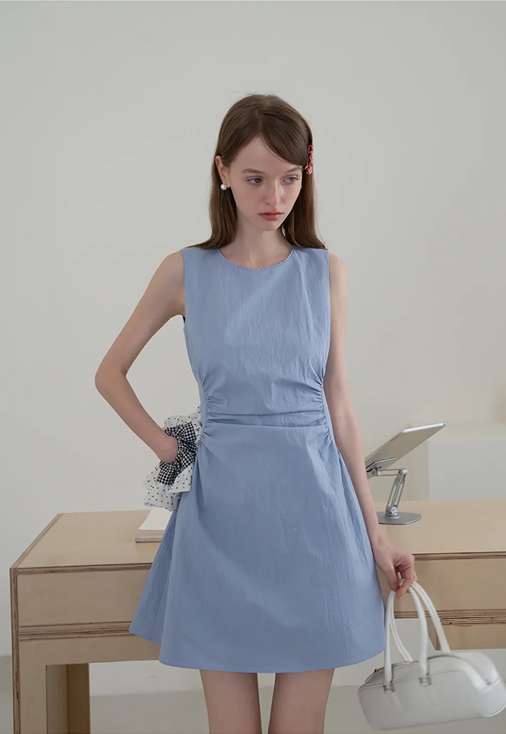 Sleeveless Ruched Waist A-Line Mini Dress