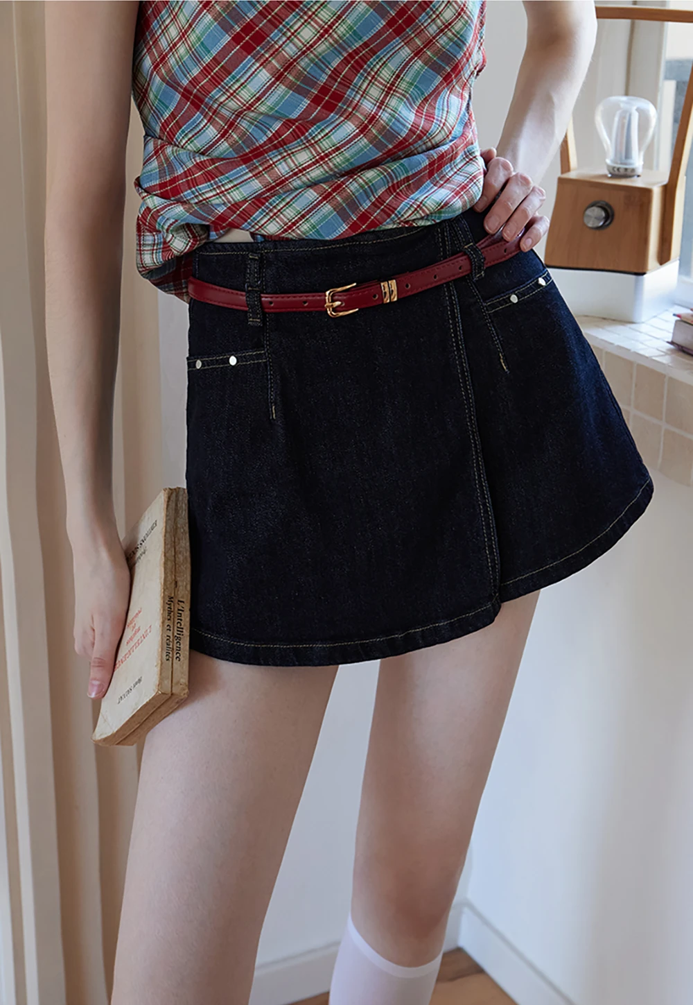 Denim Skort with Belt