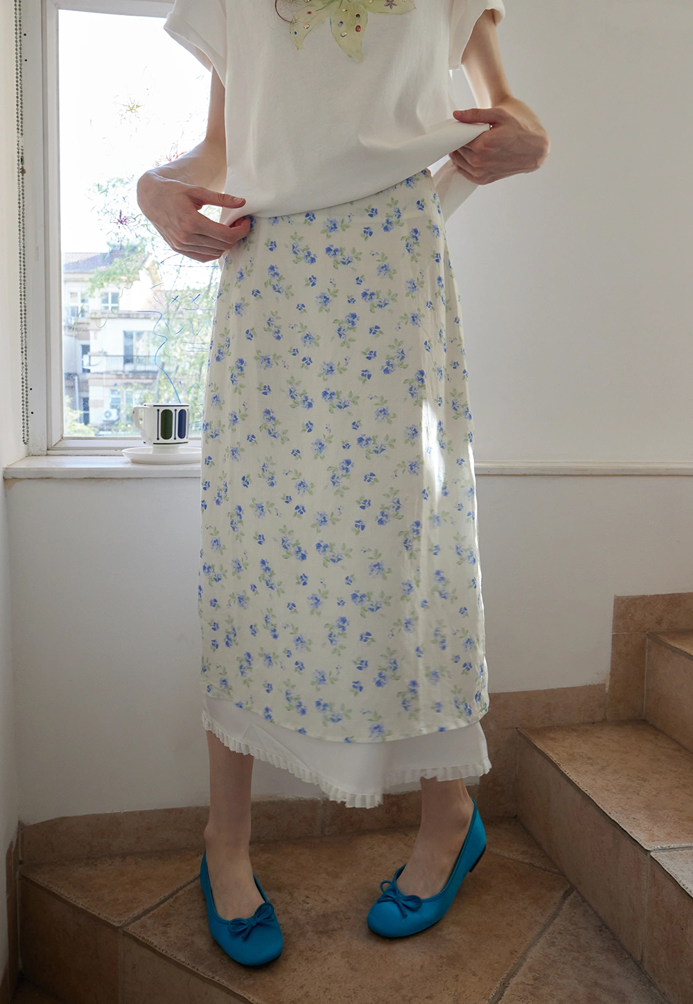 High Waist A-Line Floral Midi Skirt