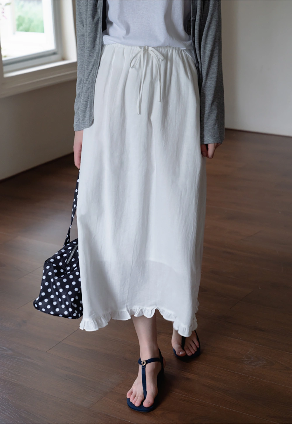 igh Waist Ruffle Hem Cotton Maxi Skirt