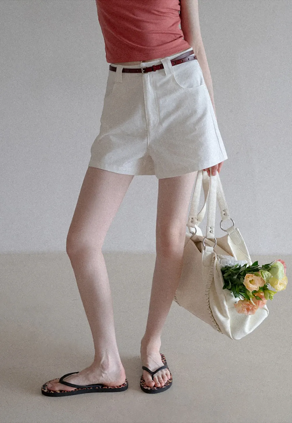 Women’s Belted High-Waist Cotton Shorts
