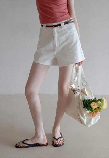 Women’s Belted High-Waist Cotton Shorts