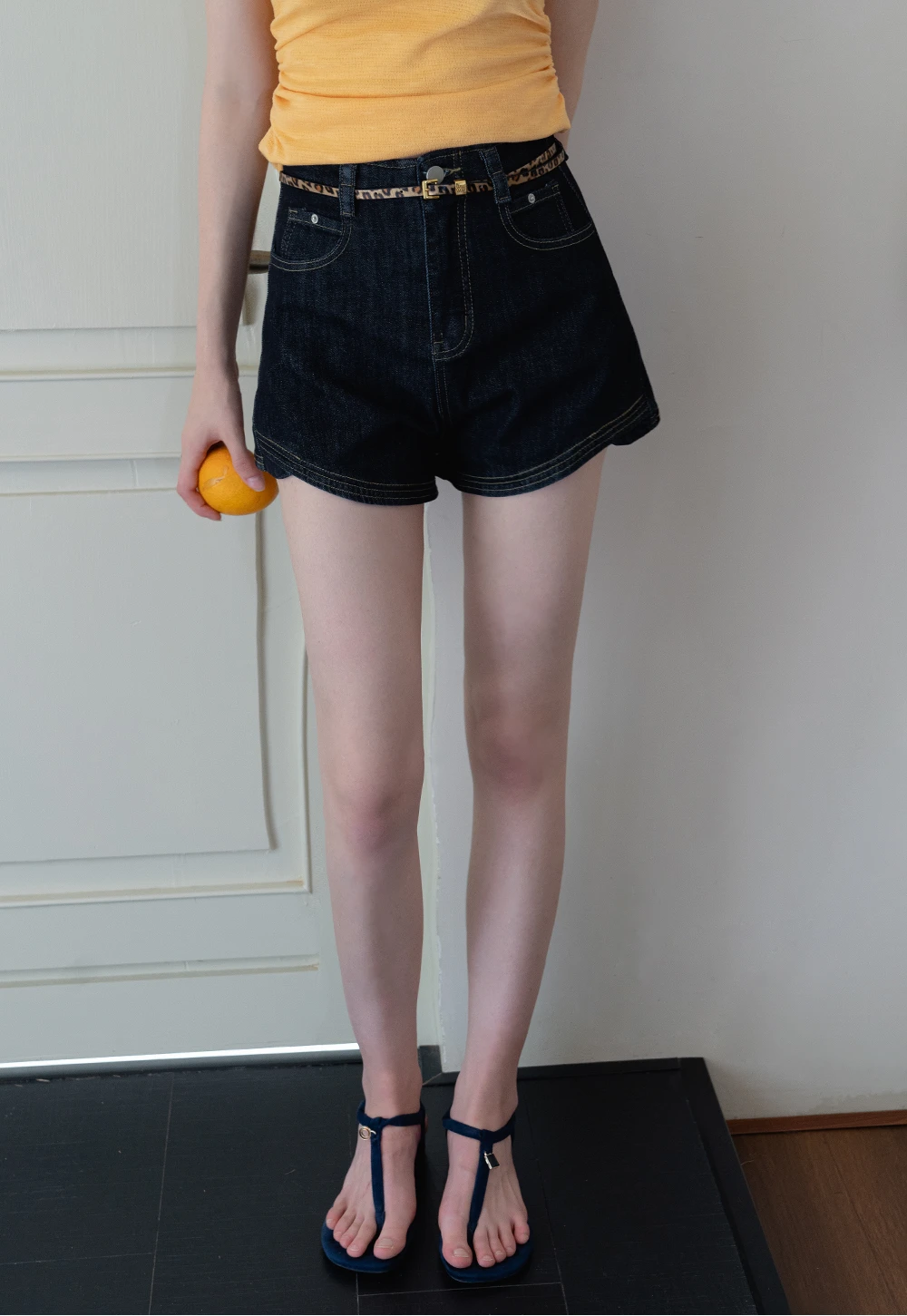 Vintage Denim Shorts with Leopard Belt