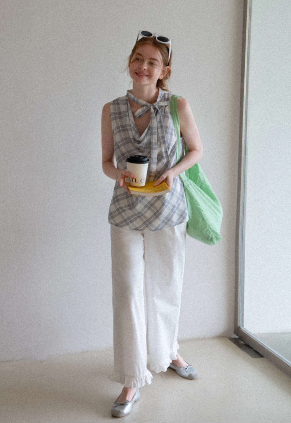 Plaid Bow Sleeveless Top